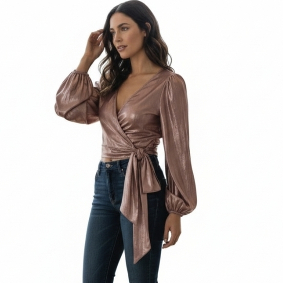 Victoria's Secret Tops - NWT, Victoria's Secret Shimmering Pink Wrap Blouse.Size L